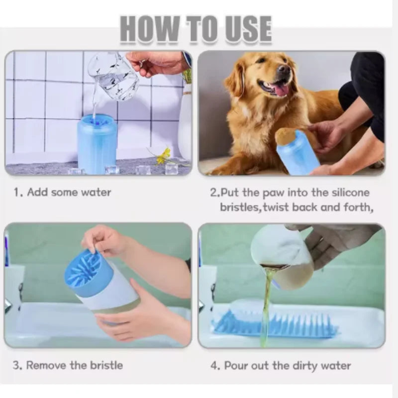 Nettoyeur de pattes de chien, peignes en Silicone souple, Portable, pour l'extérieur, lave-pieds pour animaux de compagnie, brosse de nettoyage des pattes, lavage rapide, seau de nettoyage des pieds